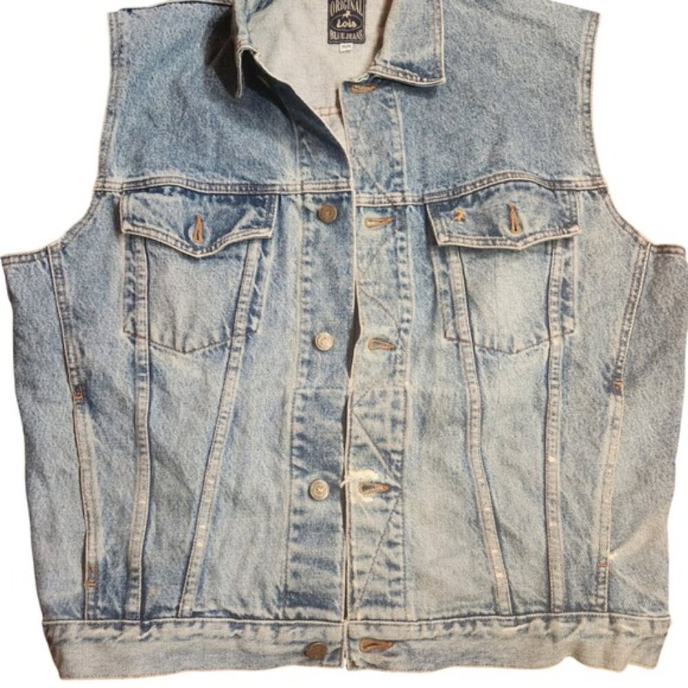 Lois Blue Jeans Mens Vintage Denim Vest Light Wash Trucker‎ Sleeveless M chore